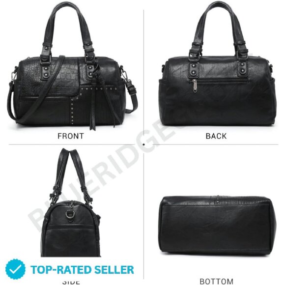 Vegan Leather Barrel Bag Large Hobo Tote Satchel Shoulder Purse Work Chic - Picture 2 of 4